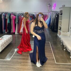 Sherri Hill Navy Blue Prom Dress